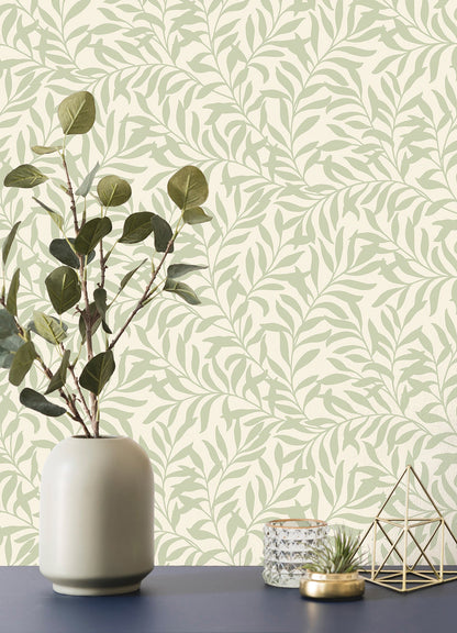 Brewster Salix Sage Leaf Wallpaper, 20.5-in by 33-ft