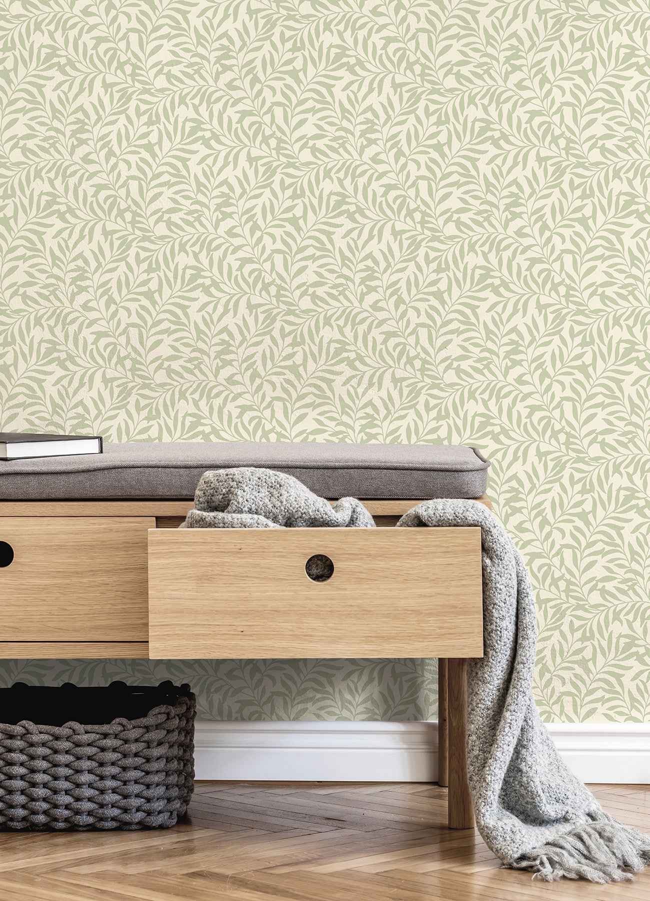 Brewster Salix Sage Leaf Wallpaper, 20.5-in by 33-ft