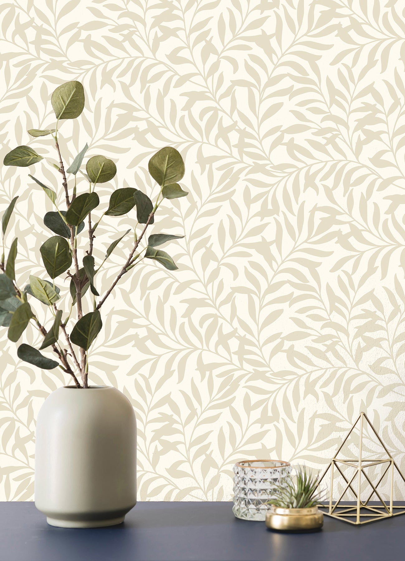 Brewster Salix Beige Leaf Wallpaper, 20.5-in by 33-ft