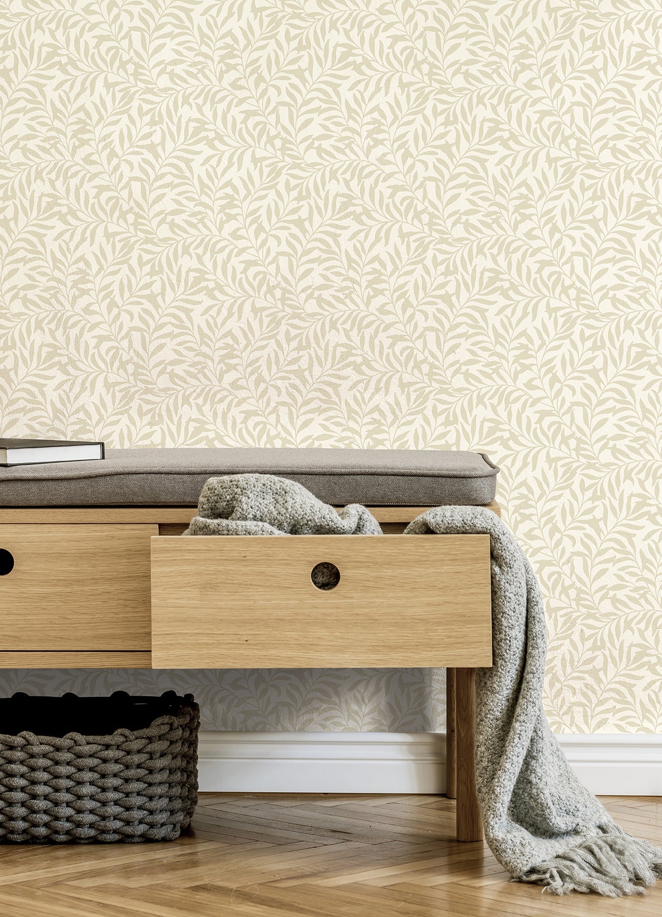 Brewster Salix Beige Leaf Wallpaper, 20.5-in by 33-ft