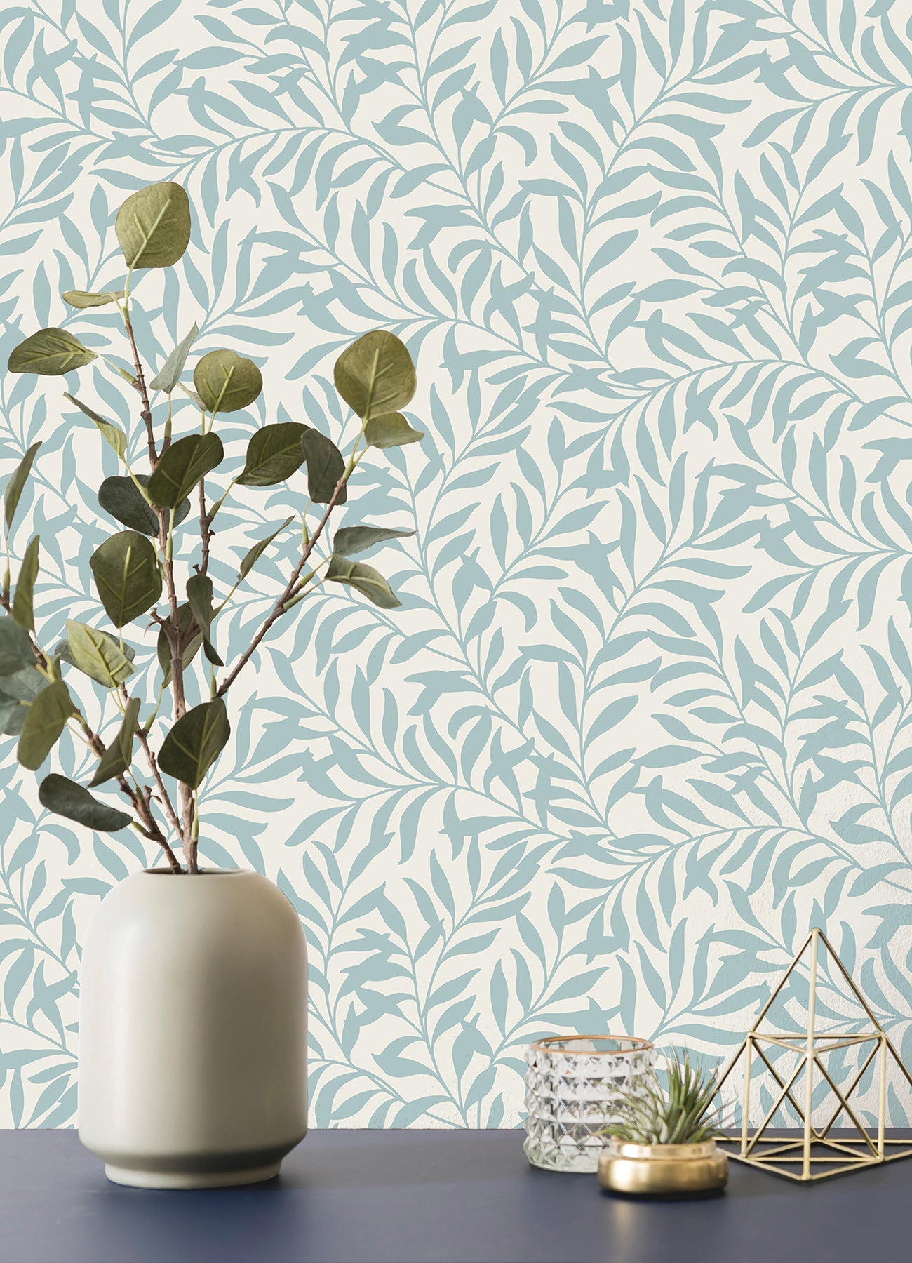 Brewster Salix Light Blue Leaf Wallpaper, 20.5-in by 33-ft