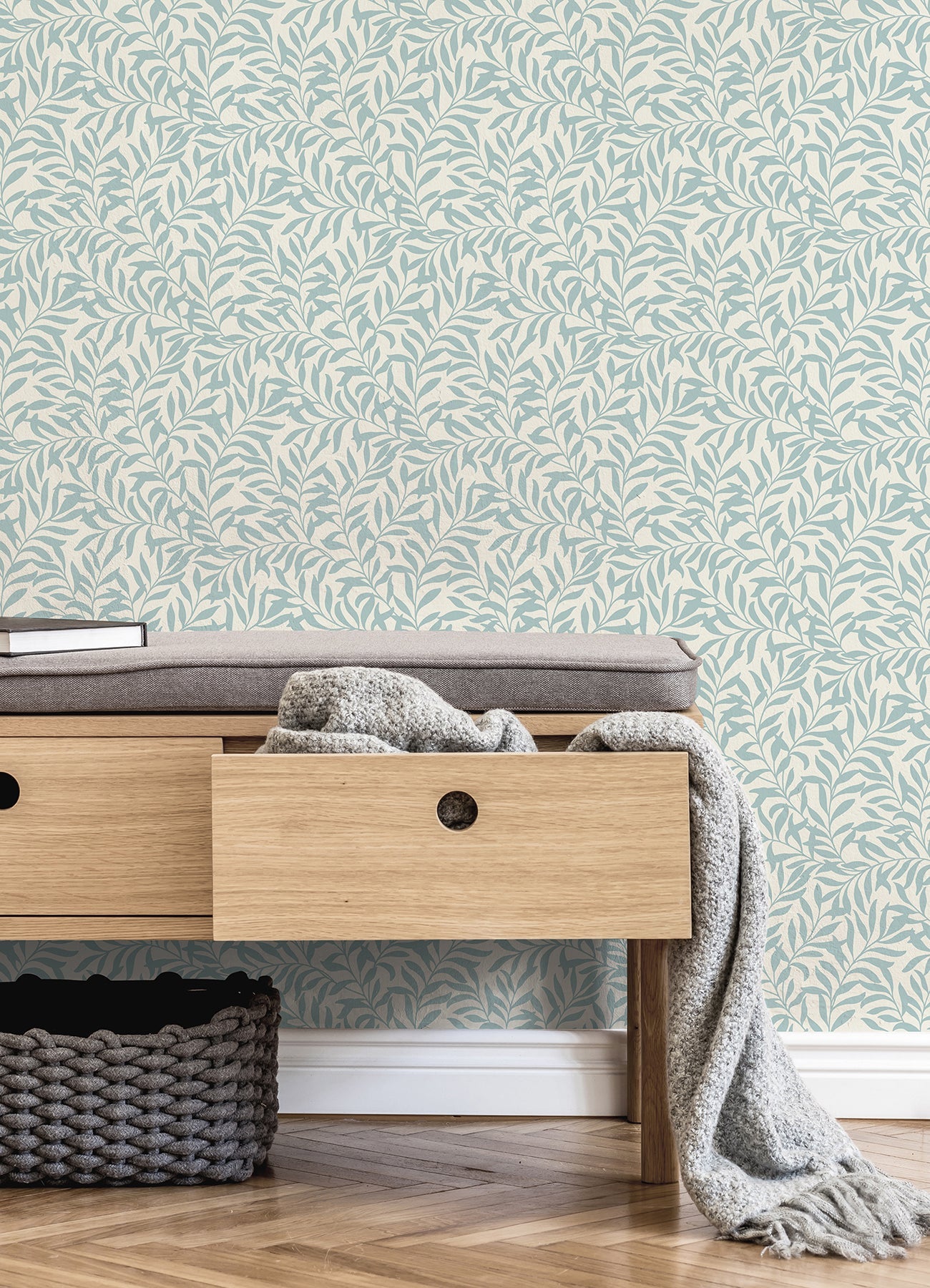 Brewster Salix Light Blue Leaf Wallpaper, 20.5-in by 33-ft