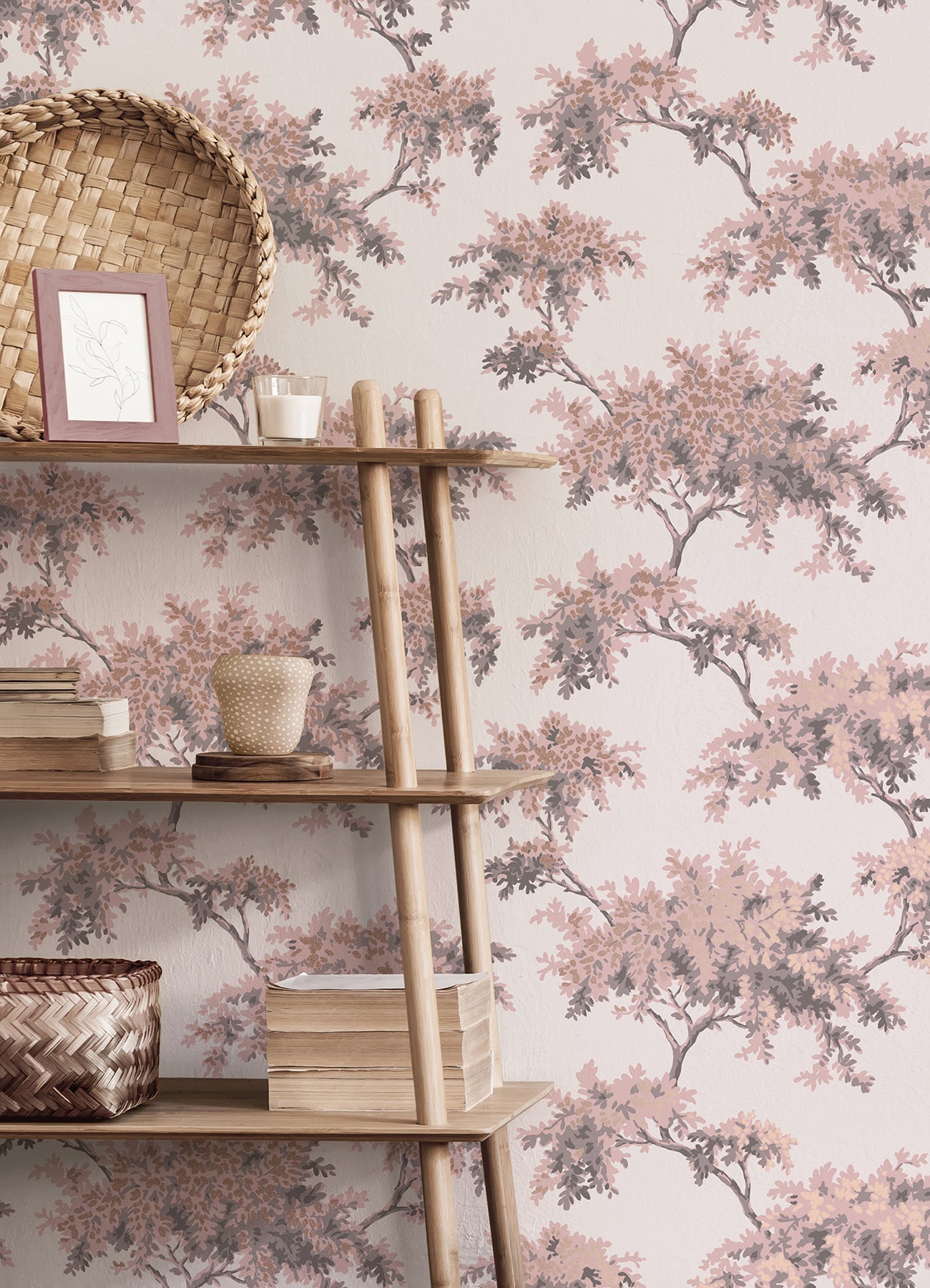 Brewster Ashdown Pink Tree Wallpaper, 20.5-in by 33-ft