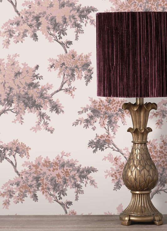 Brewster Ashdown Pink Tree Wallpaper, 20.5-in by 33-ft