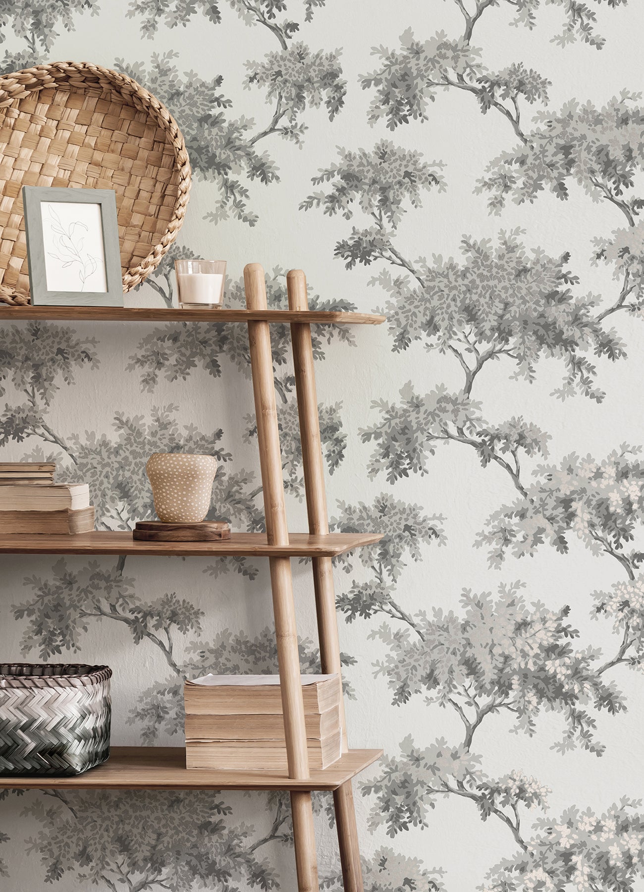 Brewster Ashdown Grey Tree Wallpaper, 20.5-in by 33-ft