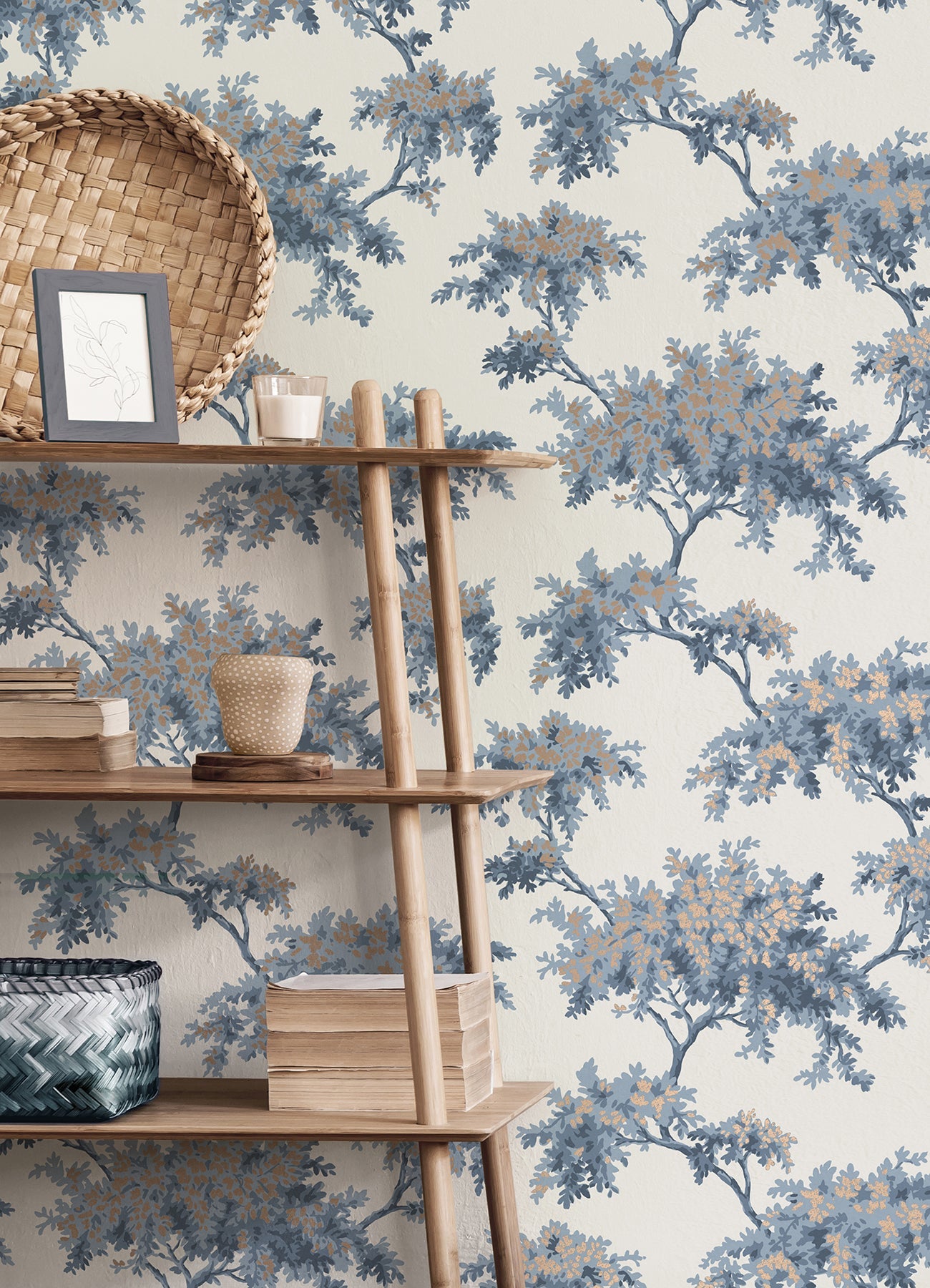 Brewster Ashdown Dark Blue Tree Wallpaper, 20.5-in by 33-ft