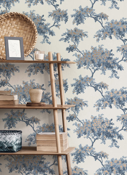 Brewster Ashdown Dark Blue Tree Wallpaper, 20.5-in by 33-ft