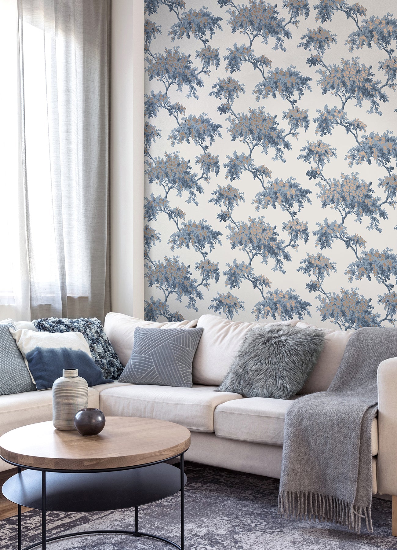 Brewster Ashdown Dark Blue Tree Wallpaper, 20.5-in by 33-ft