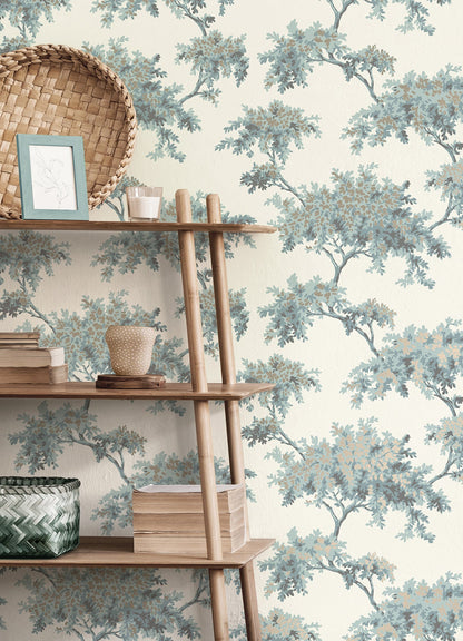 Brewster Ashdown Teal Tree Wallpaper, 20.5-in by 33-ft