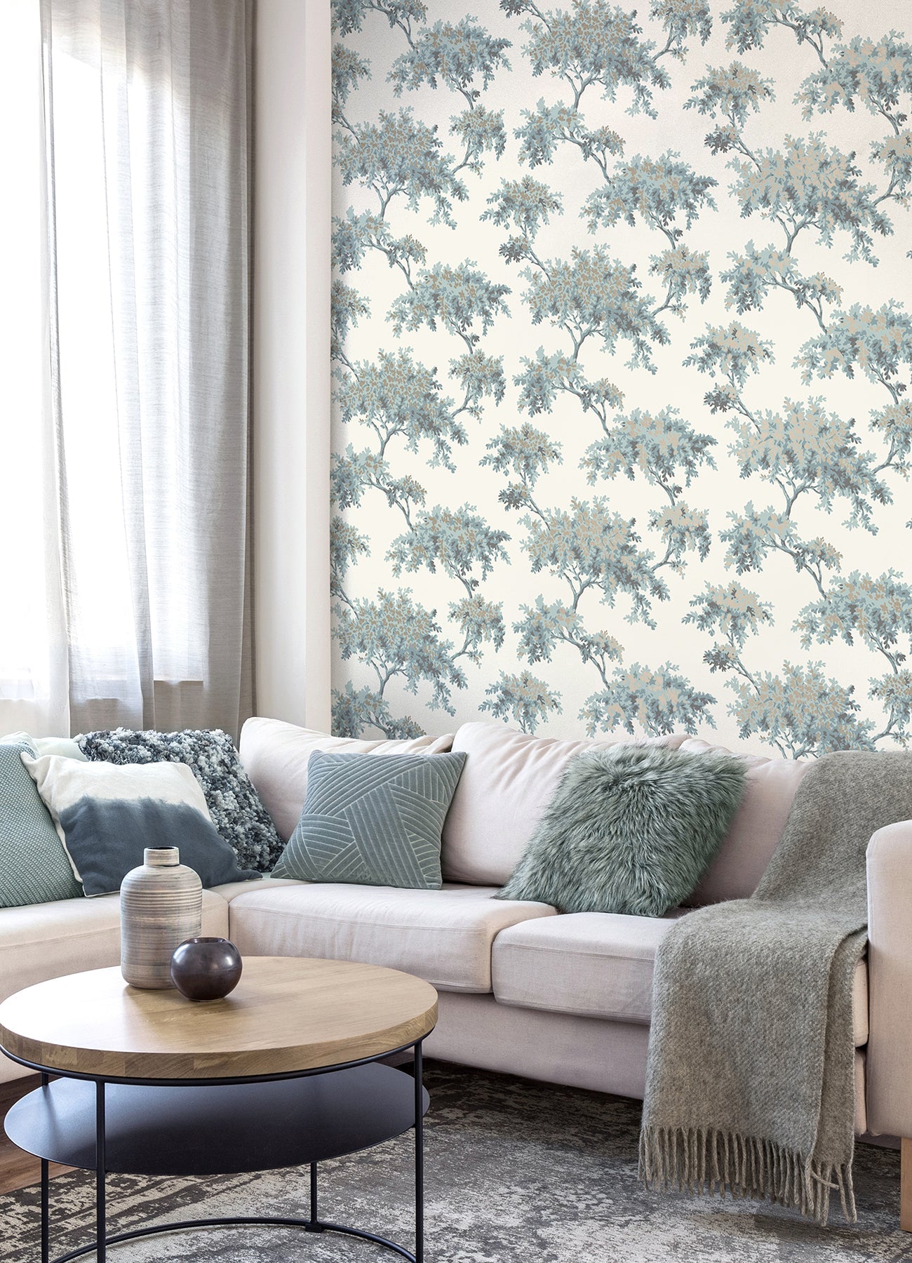 Brewster Ashdown Teal Tree Wallpaper, 20.5-in by 33-ft