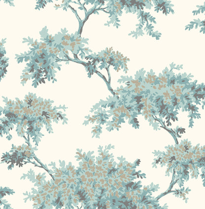 Brewster Ashdown Teal Tree Wallpaper, 20.5-in by 33-ft