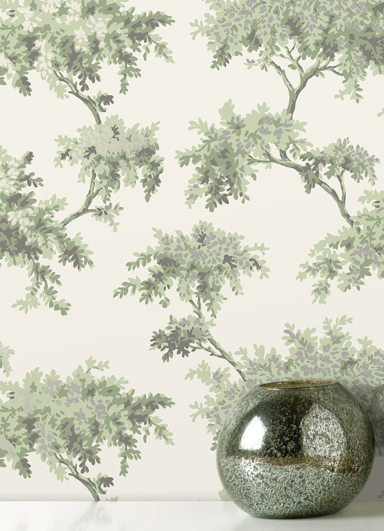 Brewster Ashdown Sage Tree Wallpaper, 20.5-in by 33-ft