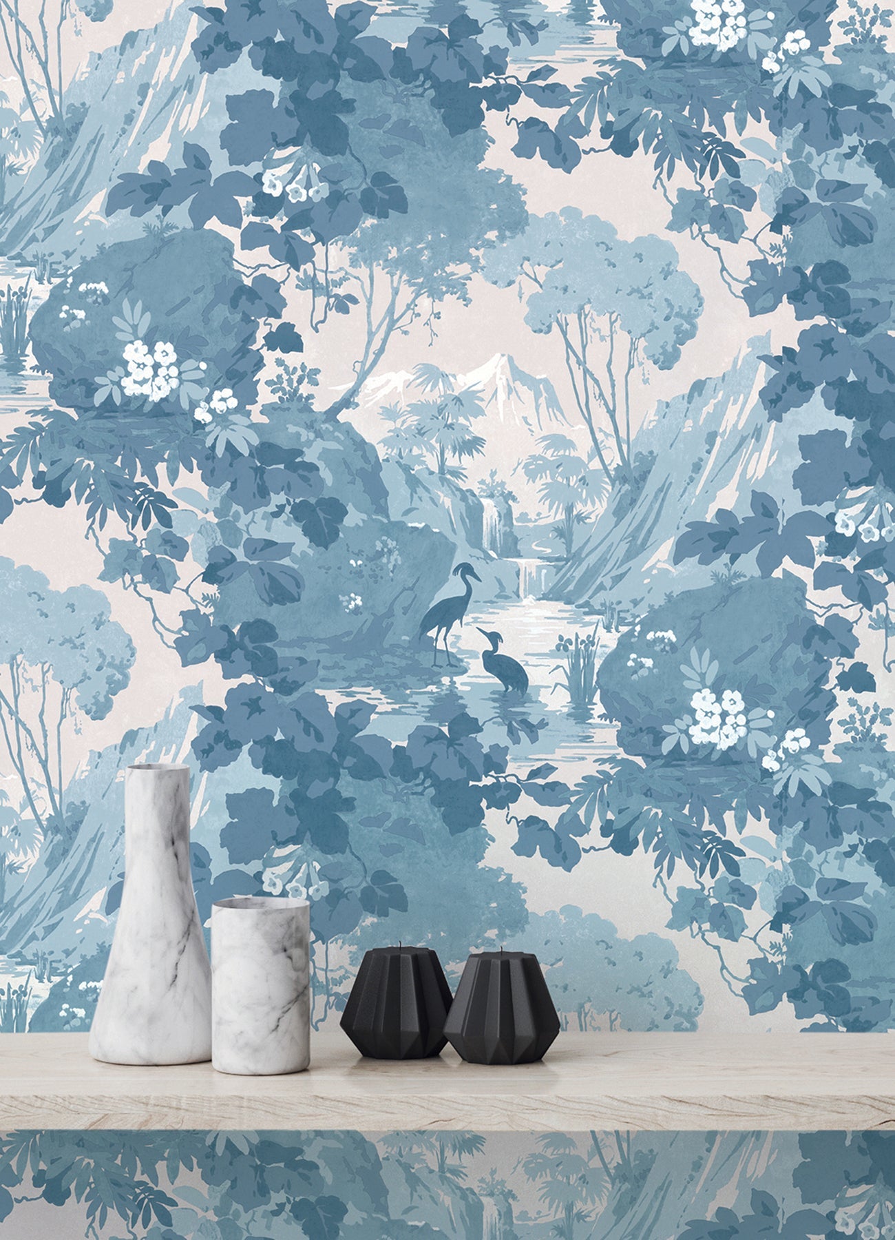 Brewster Eden Blue Crane Lagoon Wallpaper, 20.5-in by 33-ft