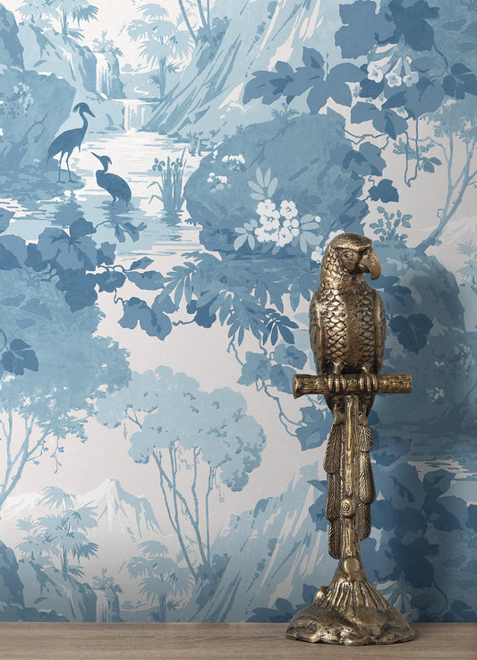 Brewster Eden Blue Crane Lagoon Wallpaper, 20.5-in by 33-ft