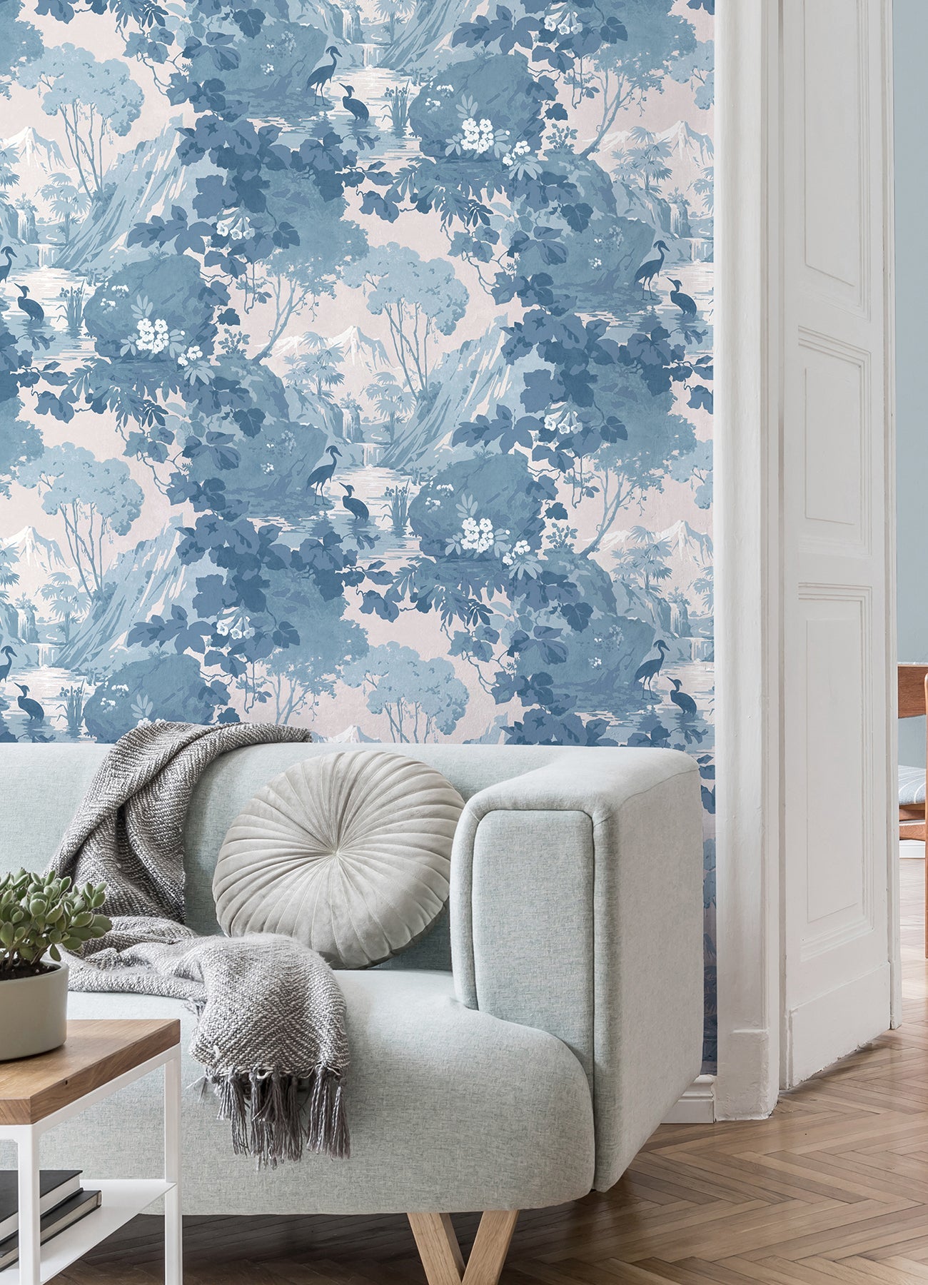 Brewster Eden Blue Crane Lagoon Wallpaper, 20.5-in by 33-ft