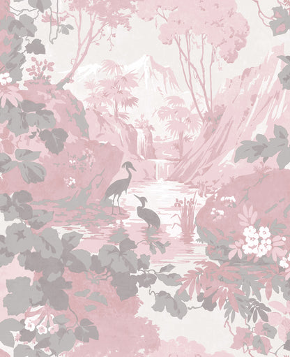 Brewster Eden Pink Crane Lagoon Wallpaper, 20.5-in by 33-ft