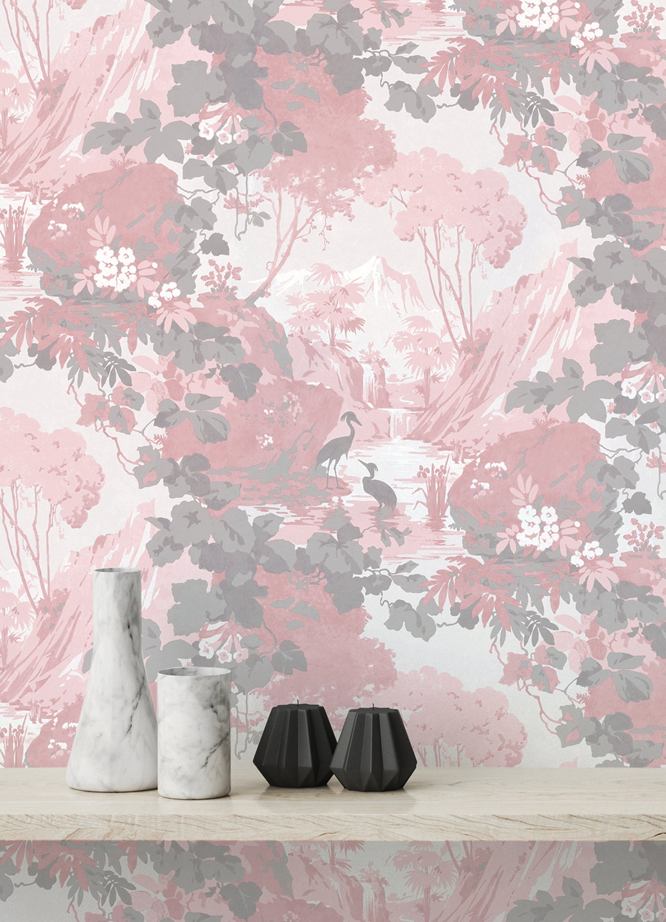 Brewster Eden Pink Crane Lagoon Wallpaper, 20.5-in by 33-ft