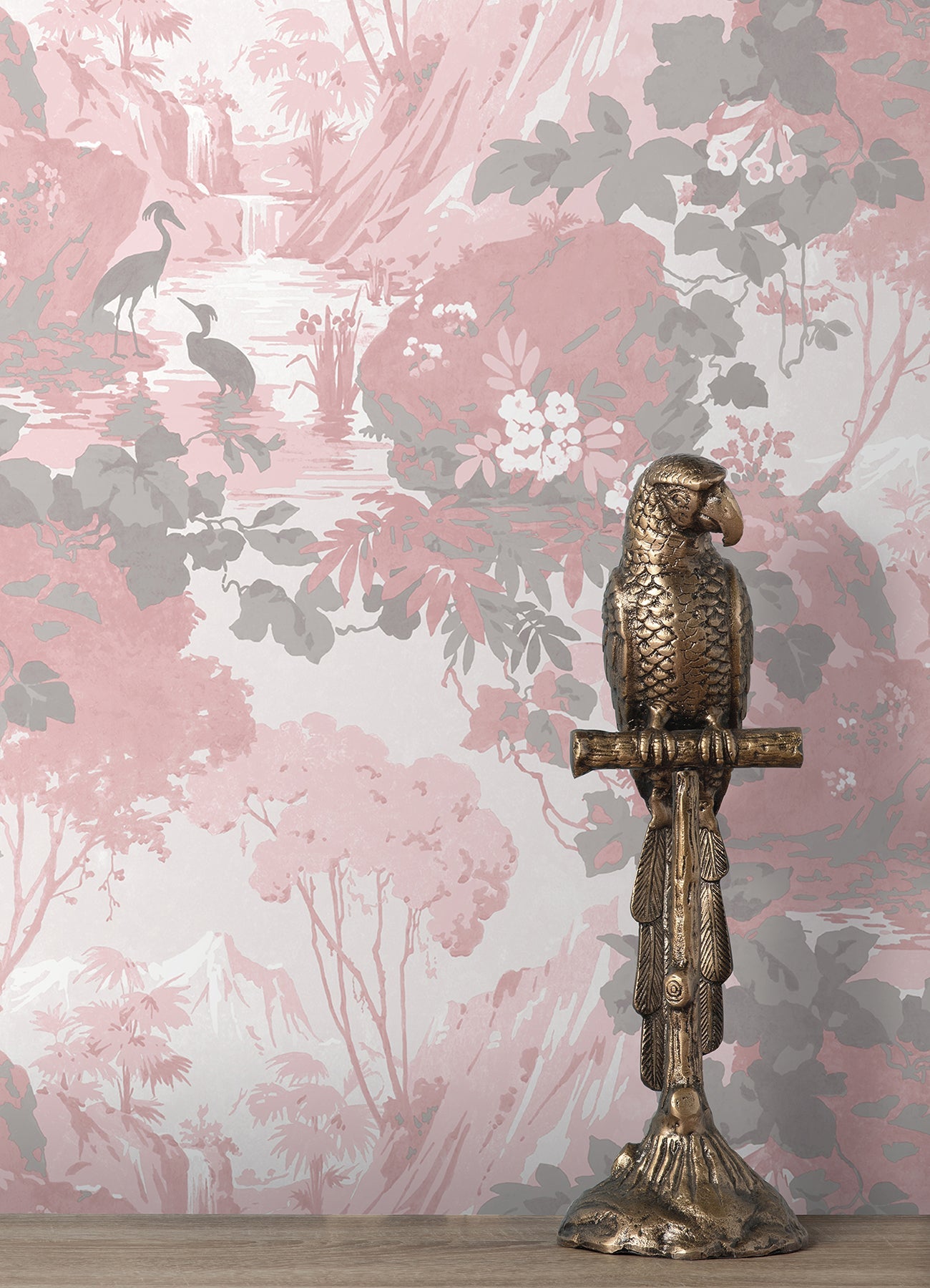 Brewster Eden Pink Crane Lagoon Wallpaper, 20.5-in by 33-ft