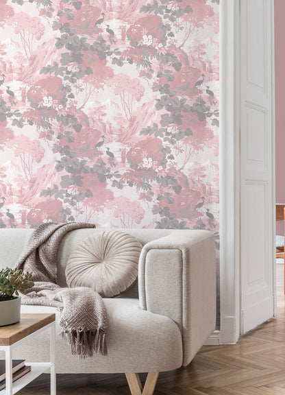 Brewster Eden Pink Crane Lagoon Wallpaper, 20.5-in by 33-ft