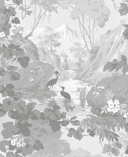 Brewster Eden Grey Crane Lagoon Wallpaper, 20.5-in by 33-ft