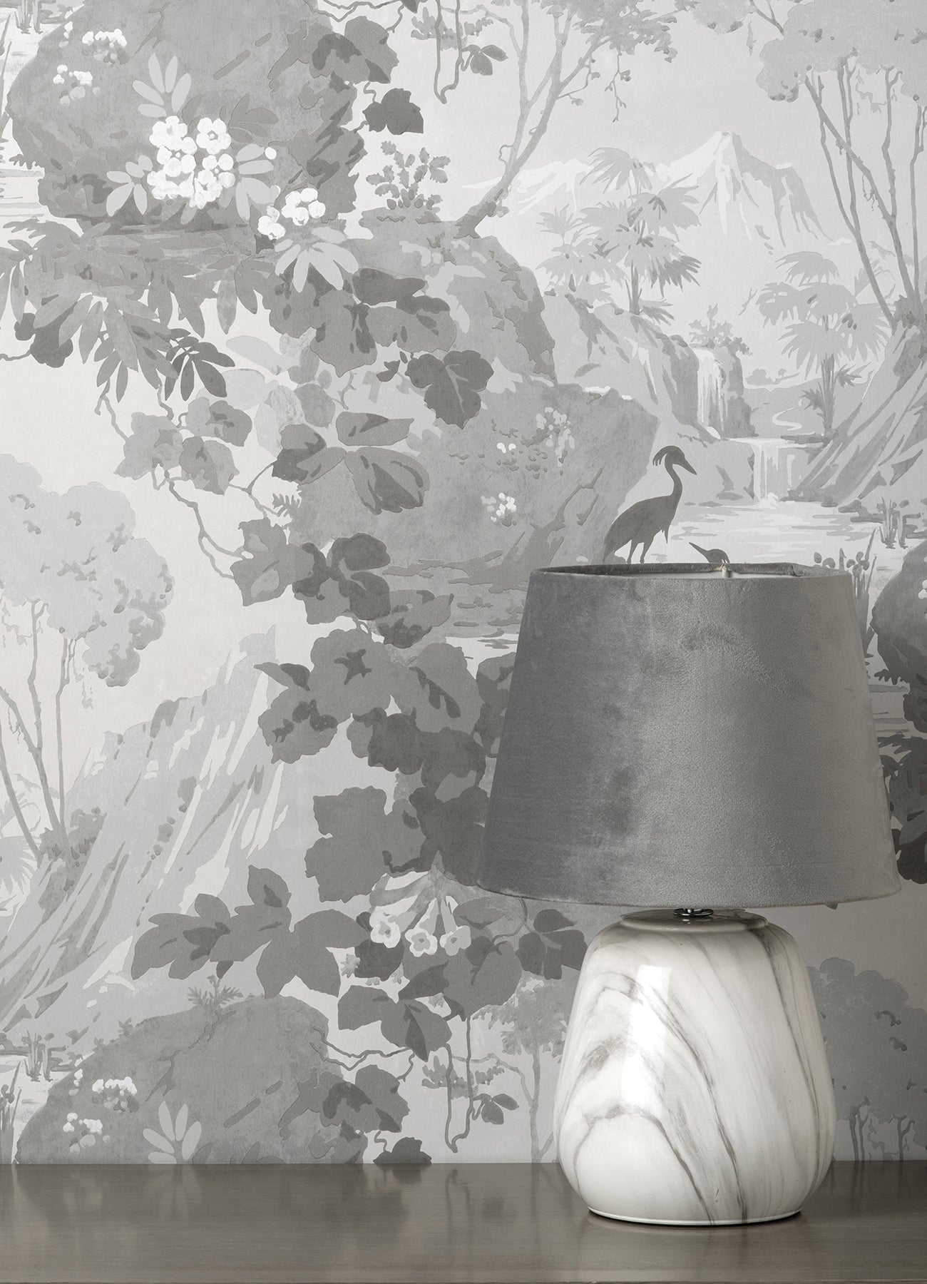 Brewster Eden Grey Crane Lagoon Wallpaper, 20.5-in by 33-ft