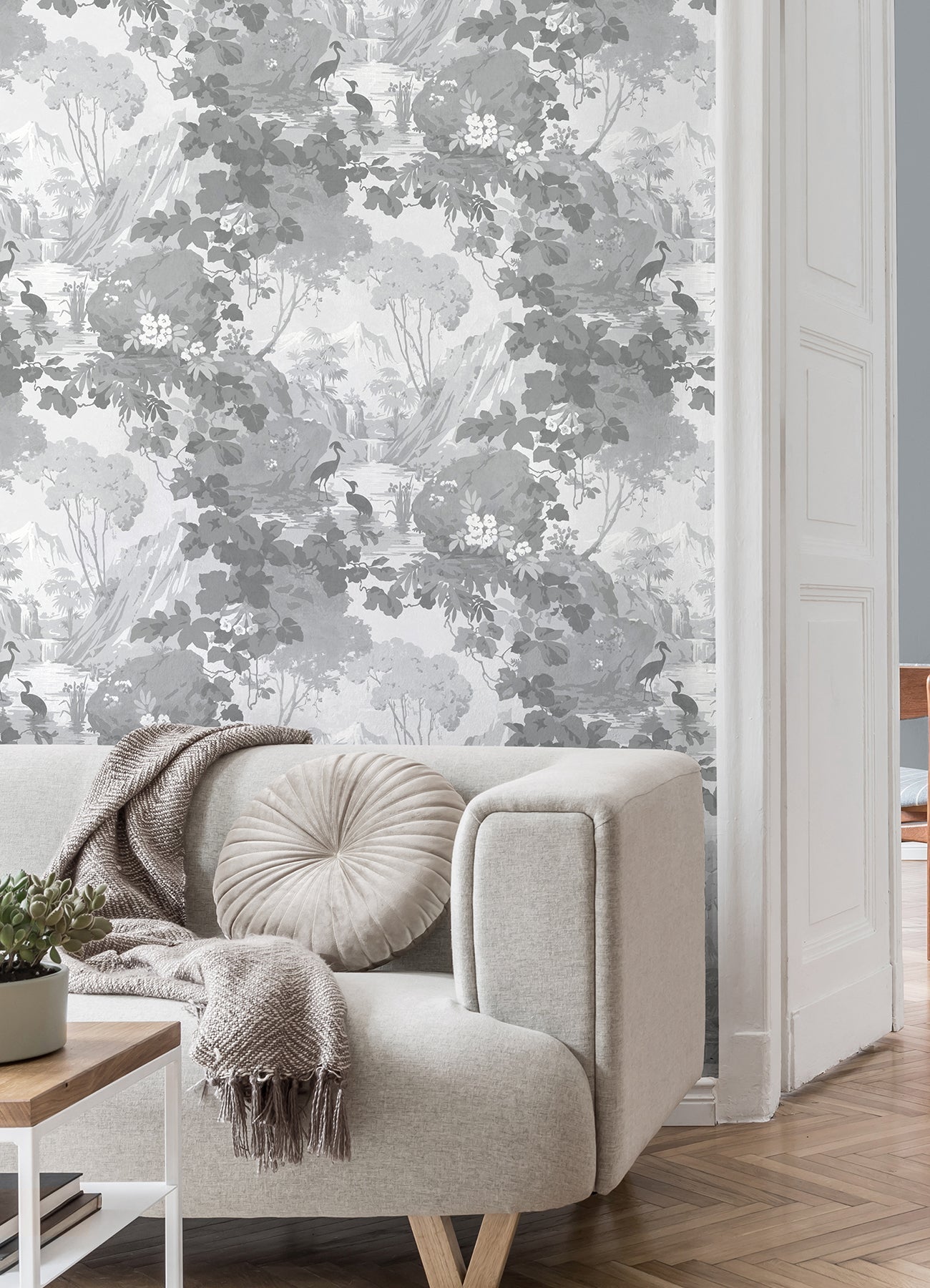 Brewster Eden Grey Crane Lagoon Wallpaper, 20.5-in by 33-ft