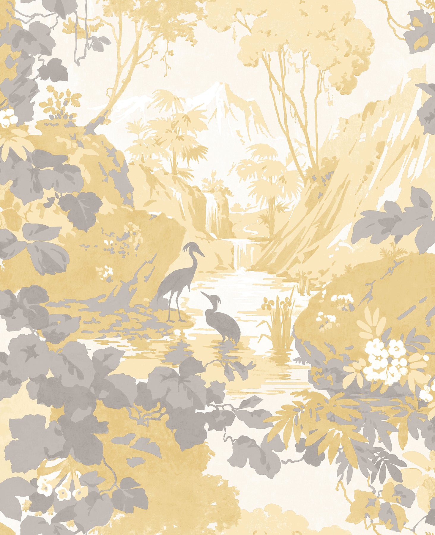 Brewster Eden Mustard Crane Lagoon Wallpaper, 20.5-in by 33-ft