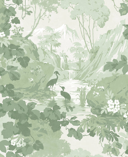 Brewster Eden Sage Crane Lagoon Wallpaper, 20.5-in by 33-ft