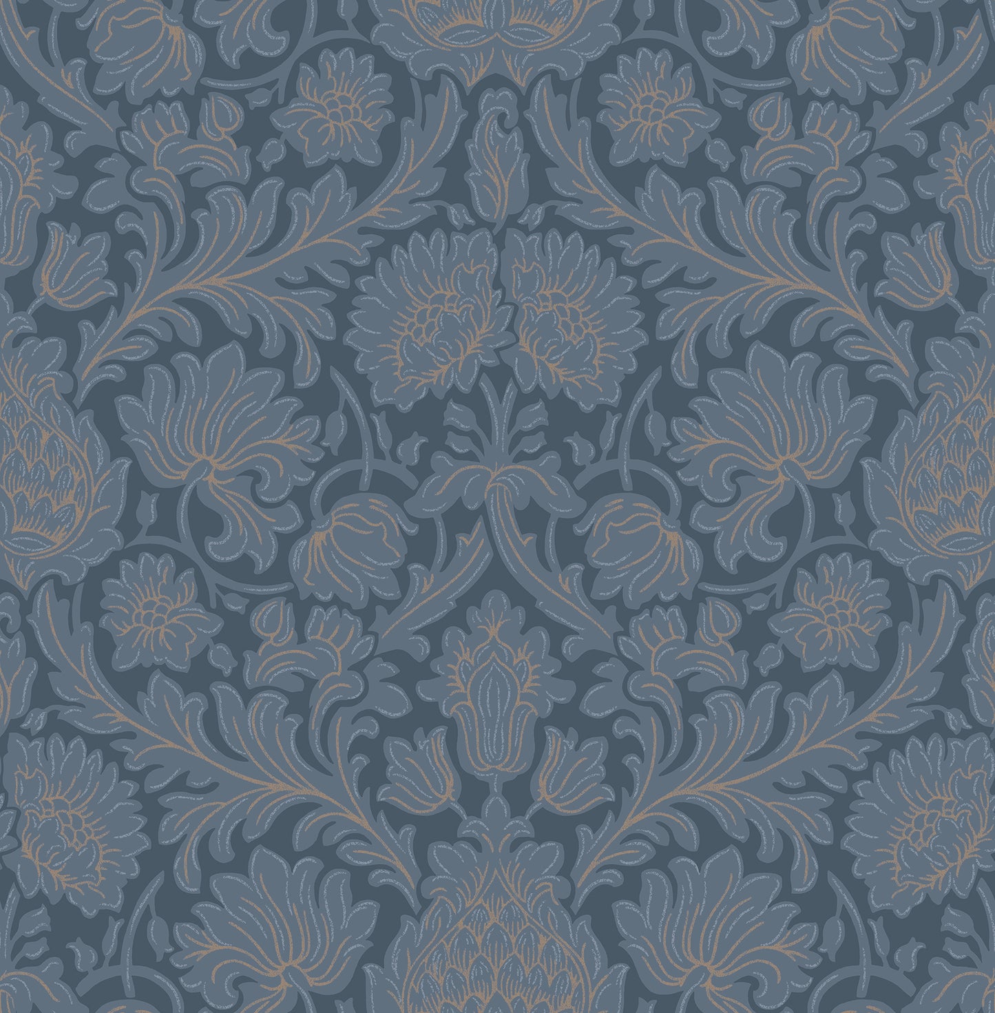 Brewster Bamburg Dark Blue Floral Wallpaper, 20.5-in by 33-ft