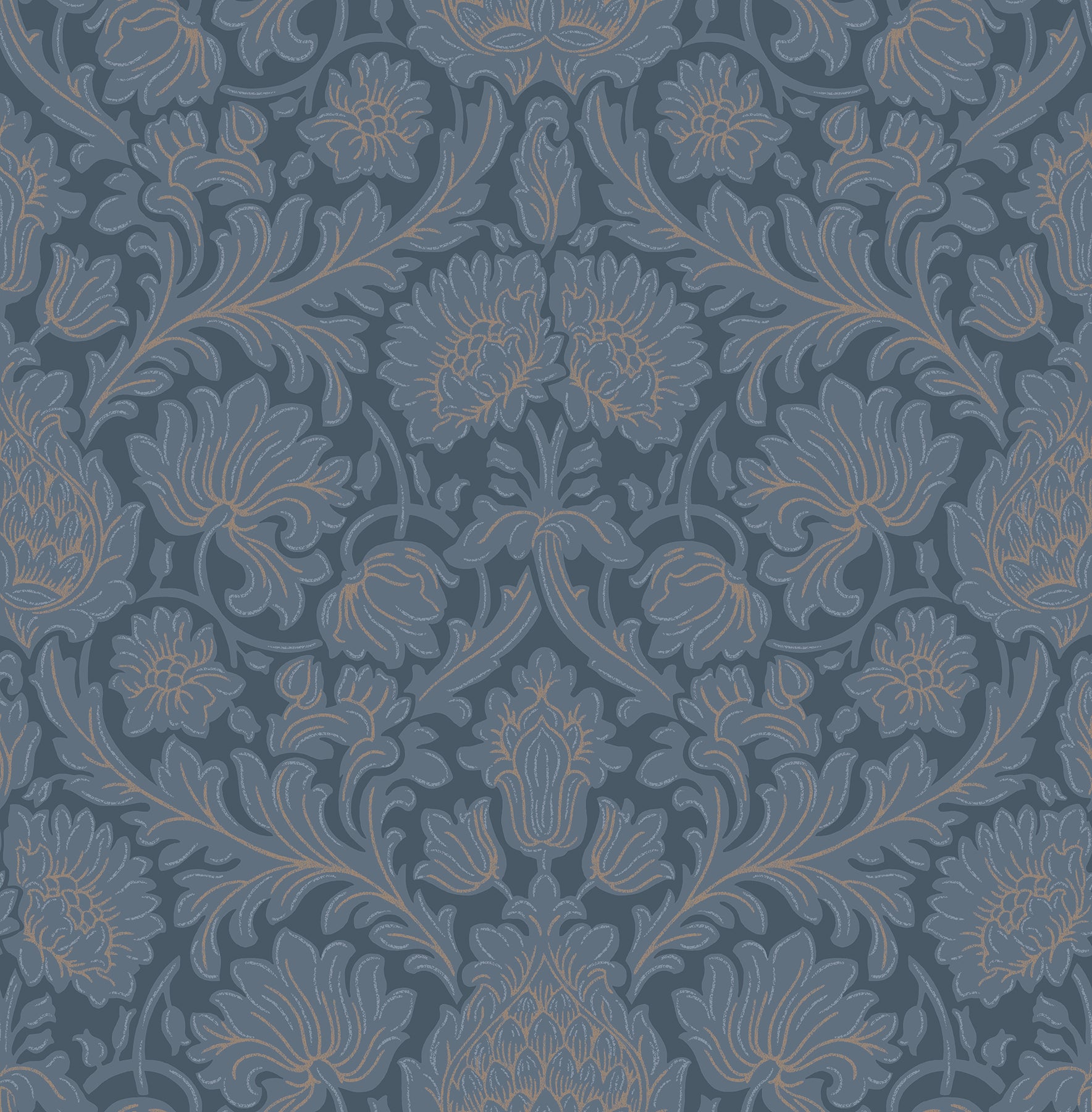 Brewster Bamburg Dark Blue Floral Wallpaper, 20.5-in by 33-ft