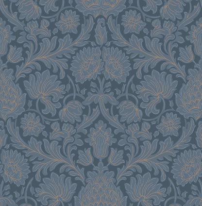 Brewster Bamburg Dark Blue Floral Wallpaper, 20.5-in by 33-ft