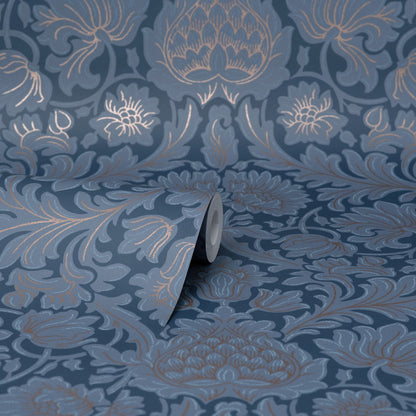 Brewster Bamburg Dark Blue Floral Wallpaper, 20.5-in by 33-ft