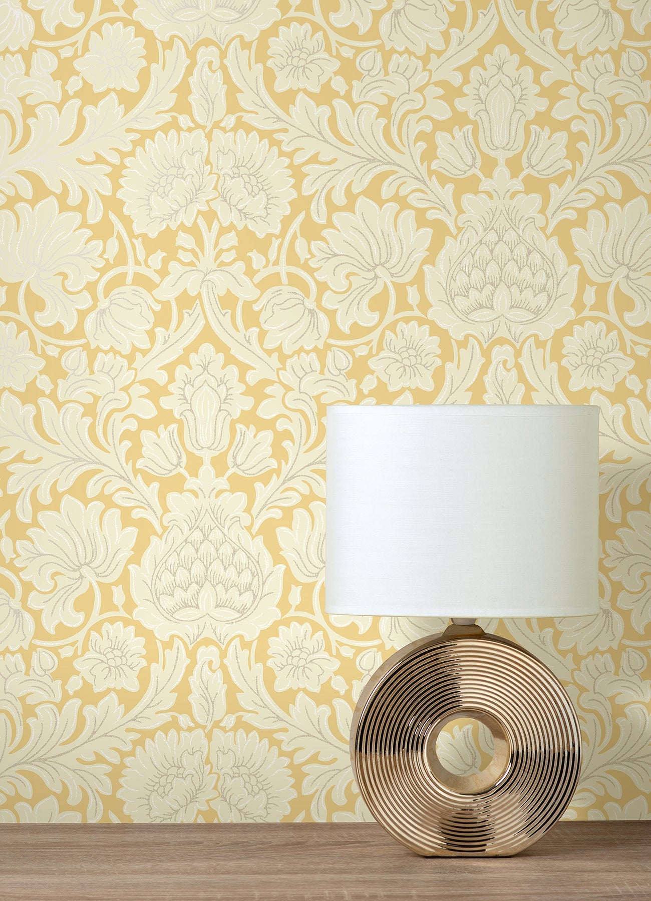 Brewster Bamburg Mustard Floral Wallpaper, 20.5-in by 33-ft