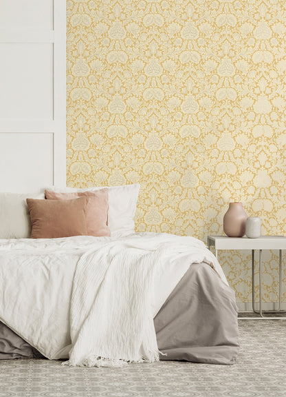 Brewster Bamburg Mustard Floral Wallpaper, 20.5-in by 33-ft