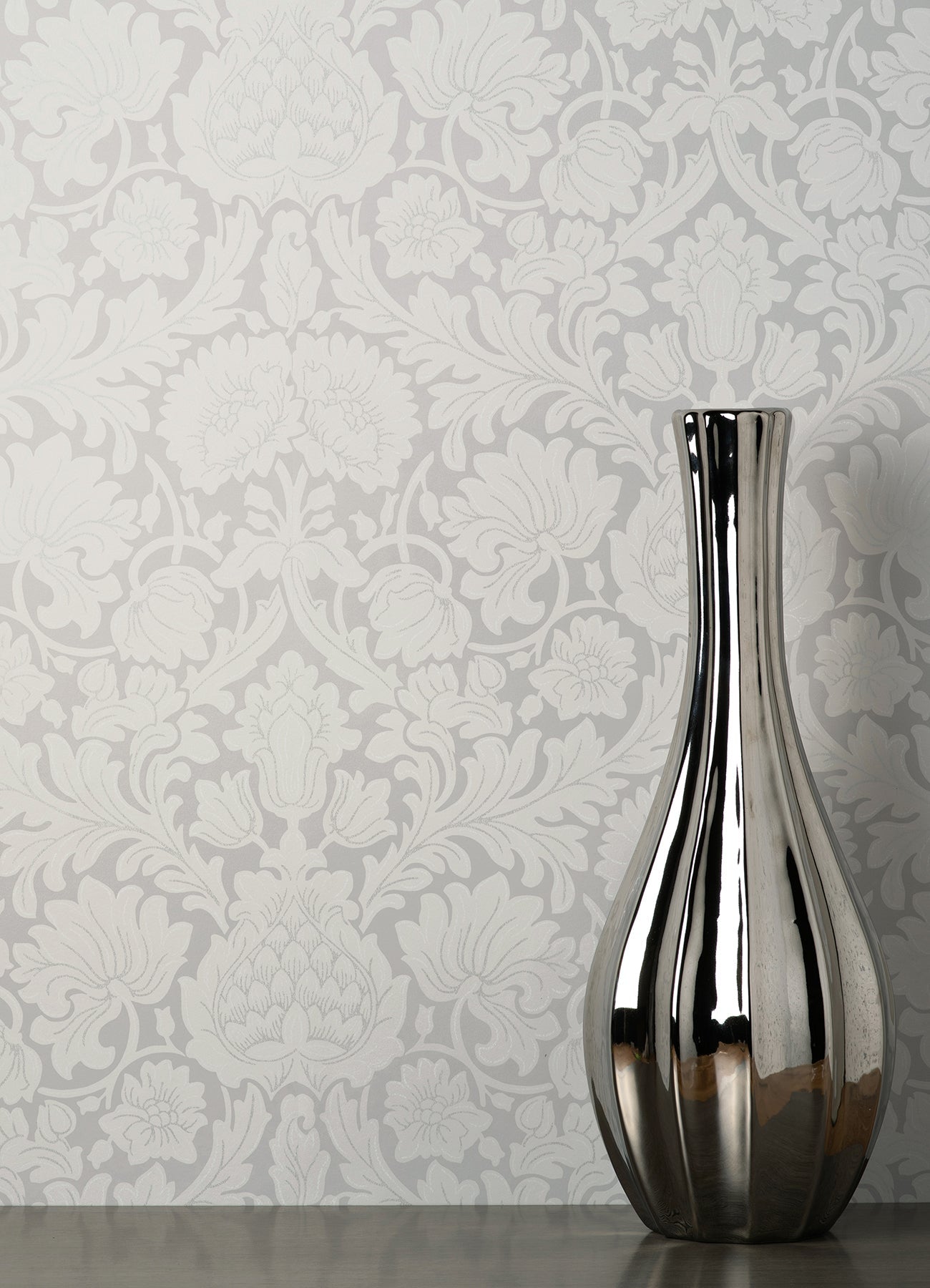 Brewster Bamburg Grey Floral Wallpaper, 20.5-in by 33-ft