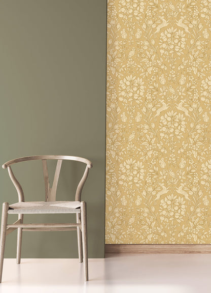 Brewster Richmond Mustard Floral Wallpaper, 20.5-in by 33-ft