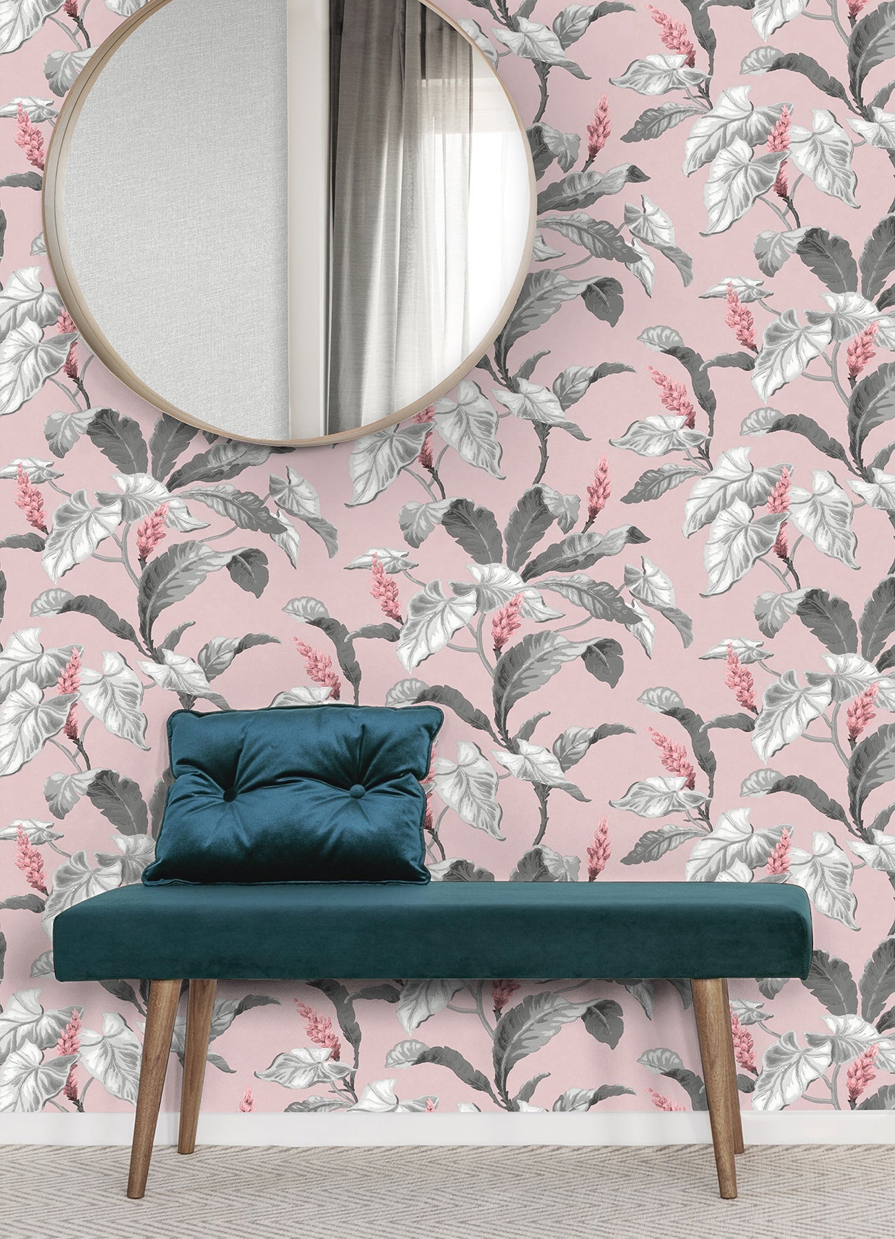 Brewster Meridian Parade Pink Tropical Leaves Wallpaper, 20.5-in by 33-ft