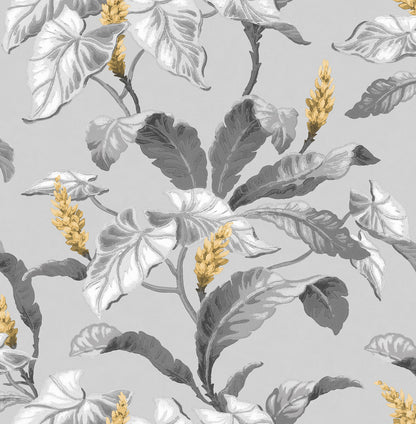 Brewster Meridian Parade Grey Tropical Leaves Wallpaper, 20.5-in by 33-ft