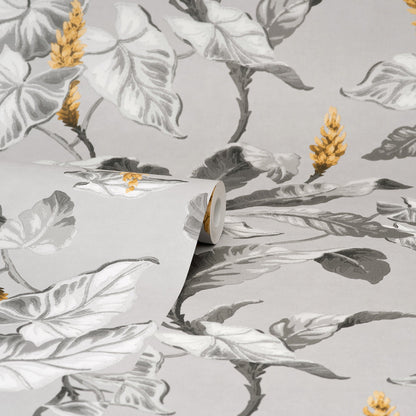 Brewster Meridian Parade Grey Tropical Leaves Wallpaper, 20.5-in by 33-ft