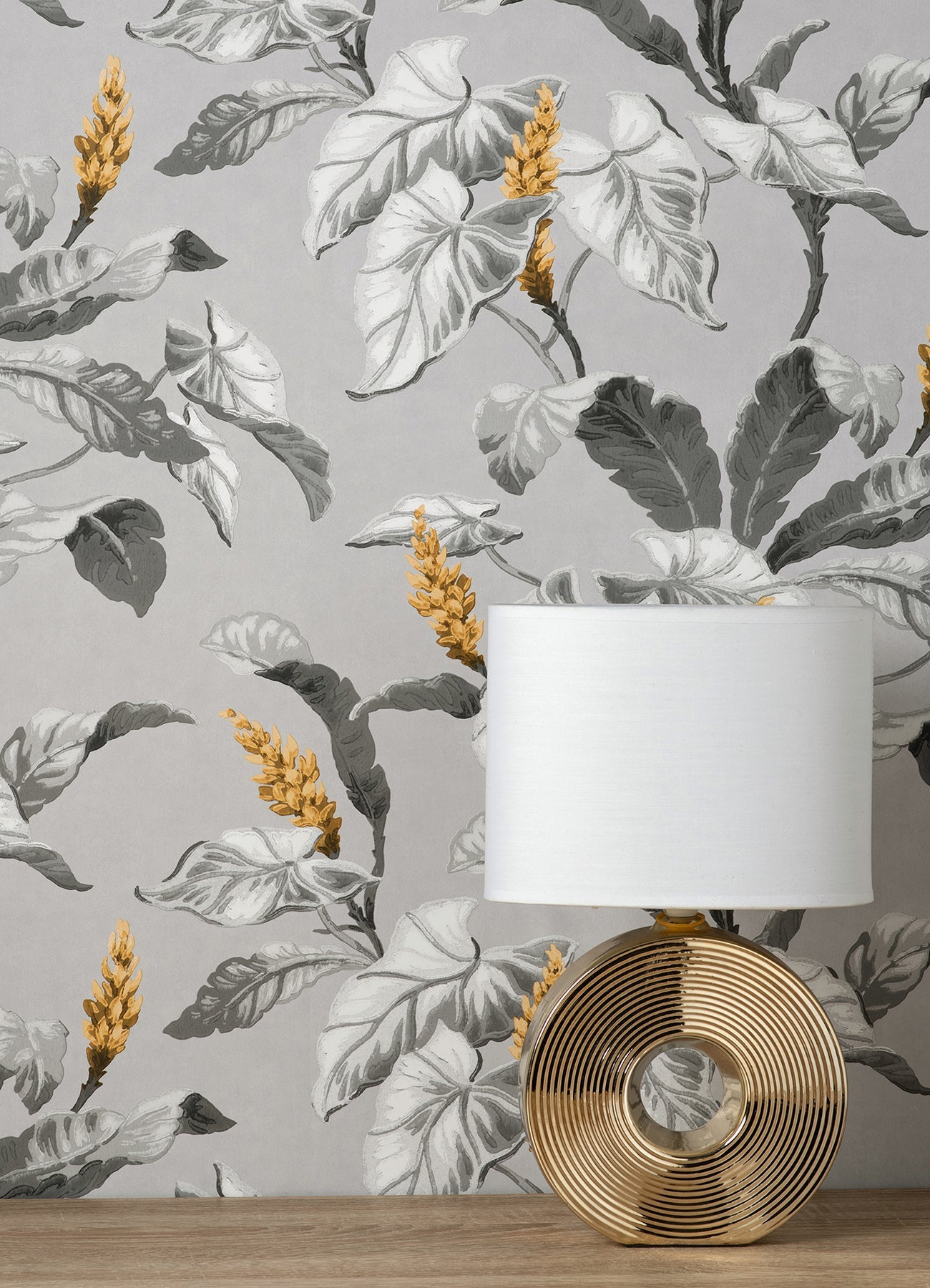 Brewster Meridian Parade Grey Tropical Leaves Wallpaper, 20.5-in by 33-ft