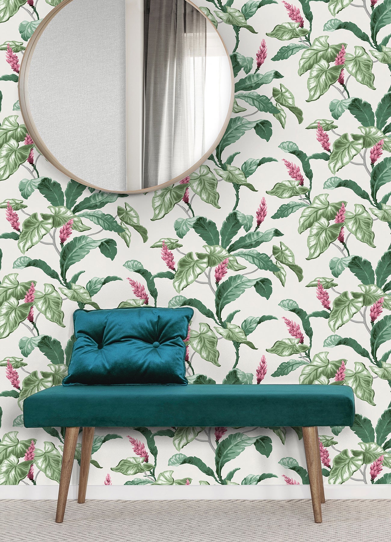 Brewster Meridian Parade Green Tropical Leaves Wallpaper, 20.5-in by 33-ft