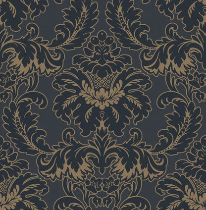 Brewster Windsor Blue Damask Wallpaper, 20.5-in by 33-ft