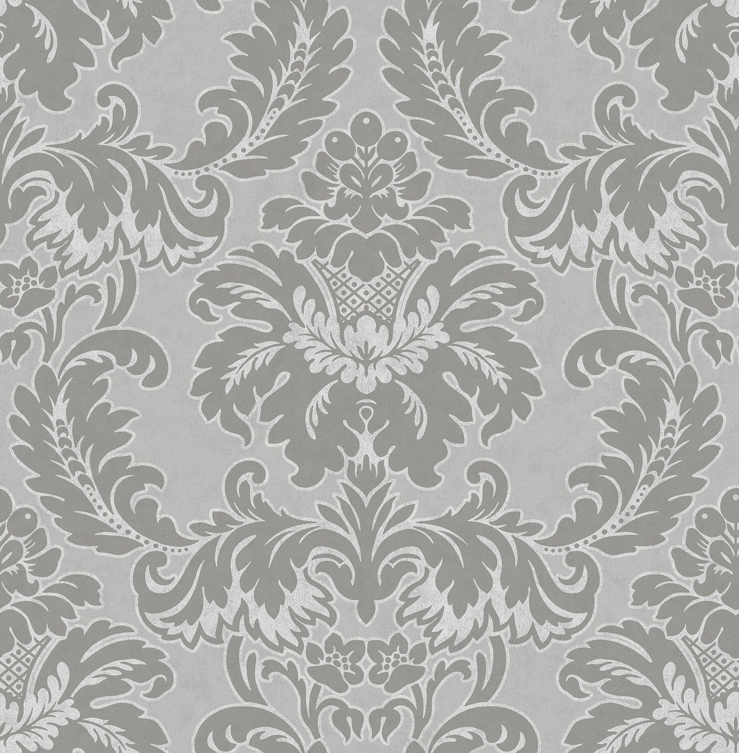 Brewster Windsor Grey Damask Wallpaper, 20.5-in by 33-ft