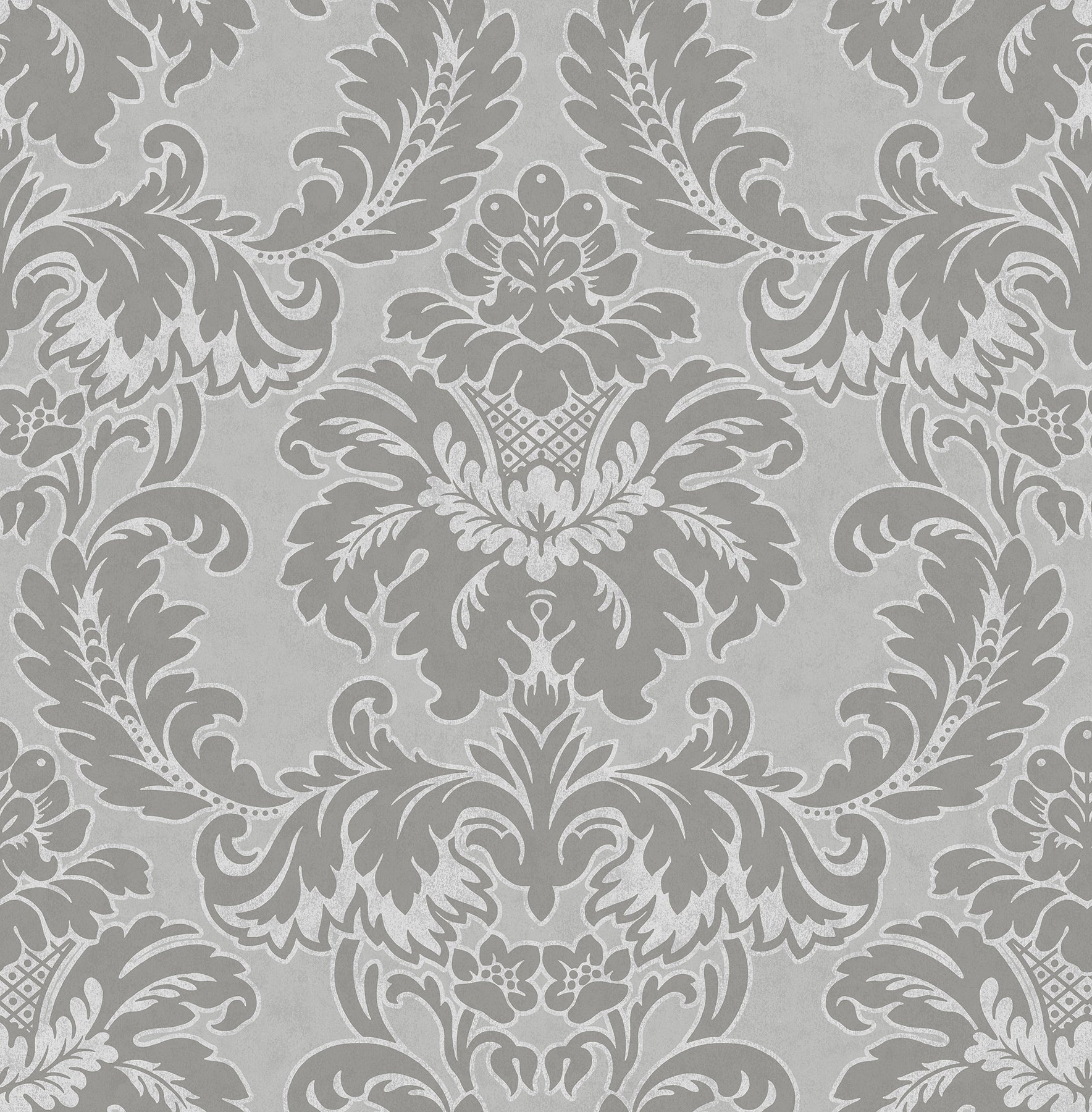 Brewster Windsor Grey Damask Wallpaper, 20.5-in by 33-ft