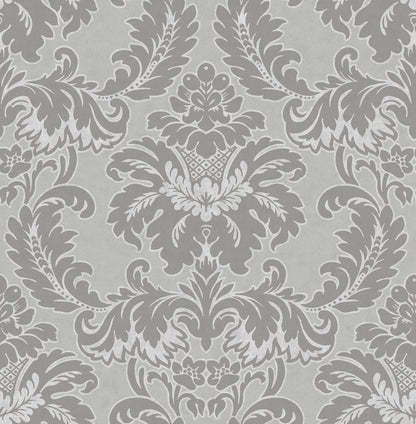 Brewster Windsor Grey Damask Wallpaper, 20.5-in by 33-ft