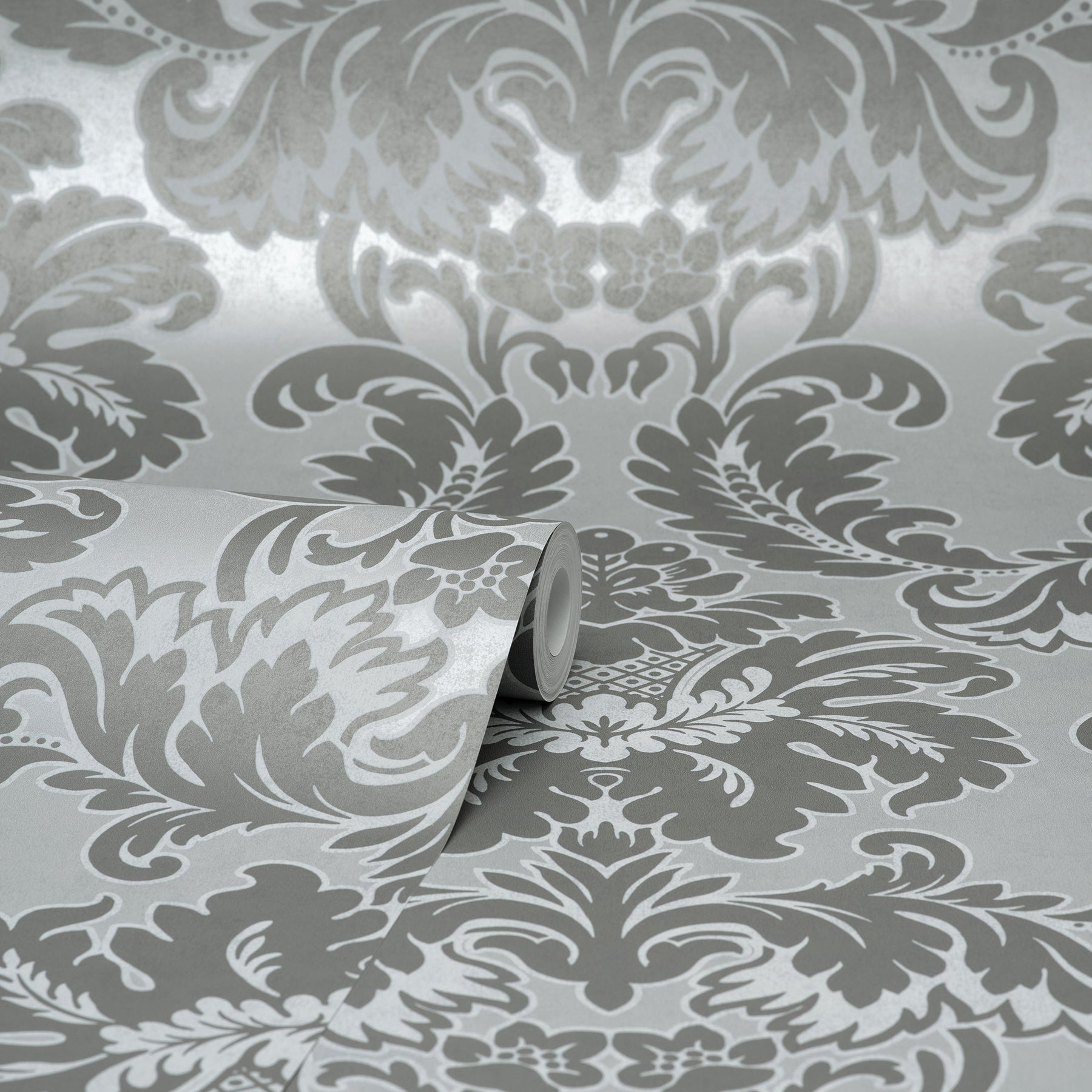 Brewster Windsor Grey Damask Wallpaper, 20.5-in by 33-ft