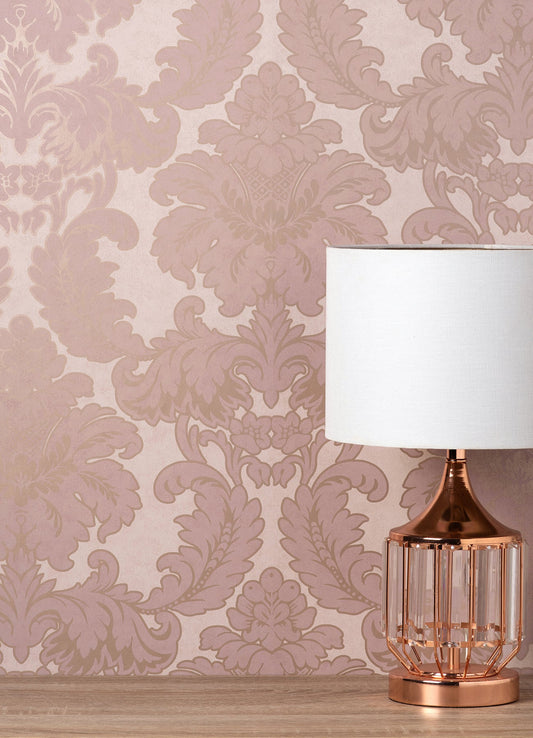 Brewster Windsor Pink Damask Wallpaper, 20.5-in by 33-ft