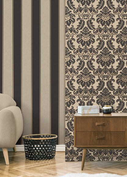 Brewster Rydia Black Stripe Wallpaper, 20.5-in by 33-ft