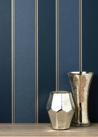 Brewster Rydia Blue Stripe Wallpaper, 20.5-in by 33-ft