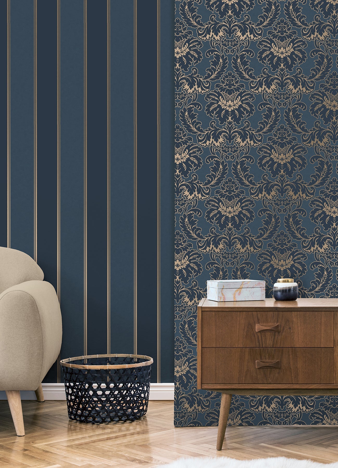 Brewster Rydia Blue Stripe Wallpaper, 20.5-in by 33-ft